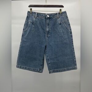 Women’s Shorts - Stylish Blue Denim Jean High Rise Waist Mom Fit Pocket Button